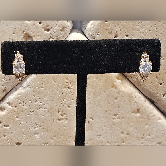 Goldtone CZ Post Earrings - Picture 6 of 8